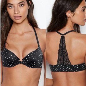 Victorias Secret Black Lace Back Sexy Tee Racerback Demi Bra Sz 36D